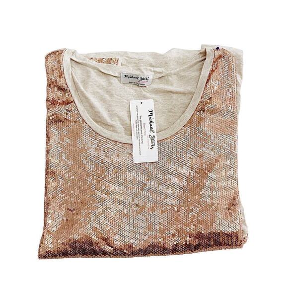 Michael Stars Bronze Sheer Heather Muscle Sleeve Sequin Front Top SZM/L - Picture 1 of 9